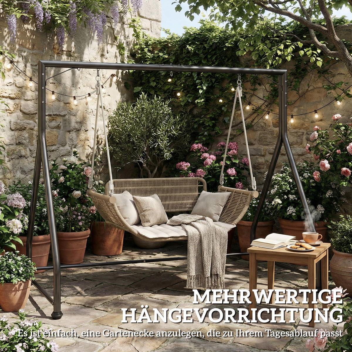 HÄNGEBANK-GESTELL aus Stahl, Schwarz - Schwarz, Metall (117/175/210cm) - Outsunny