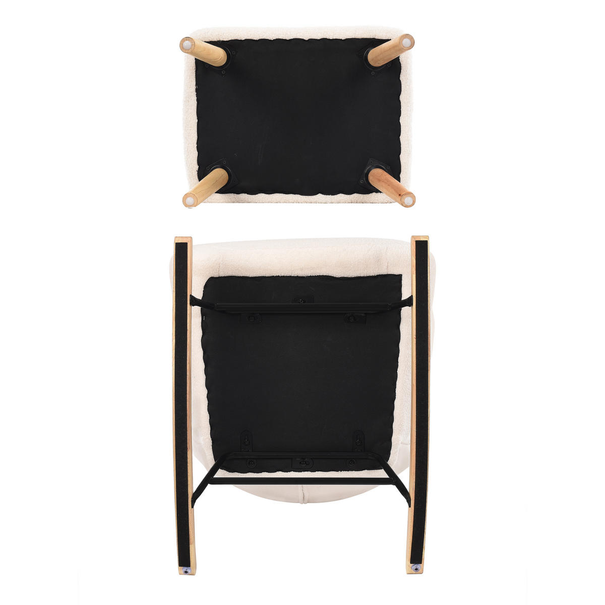 SCHAUKELSTUHL aus Teddyplüsch, mit Kopf- & Fußstütze, Beige - Beige, Holz (66/89/70cm)