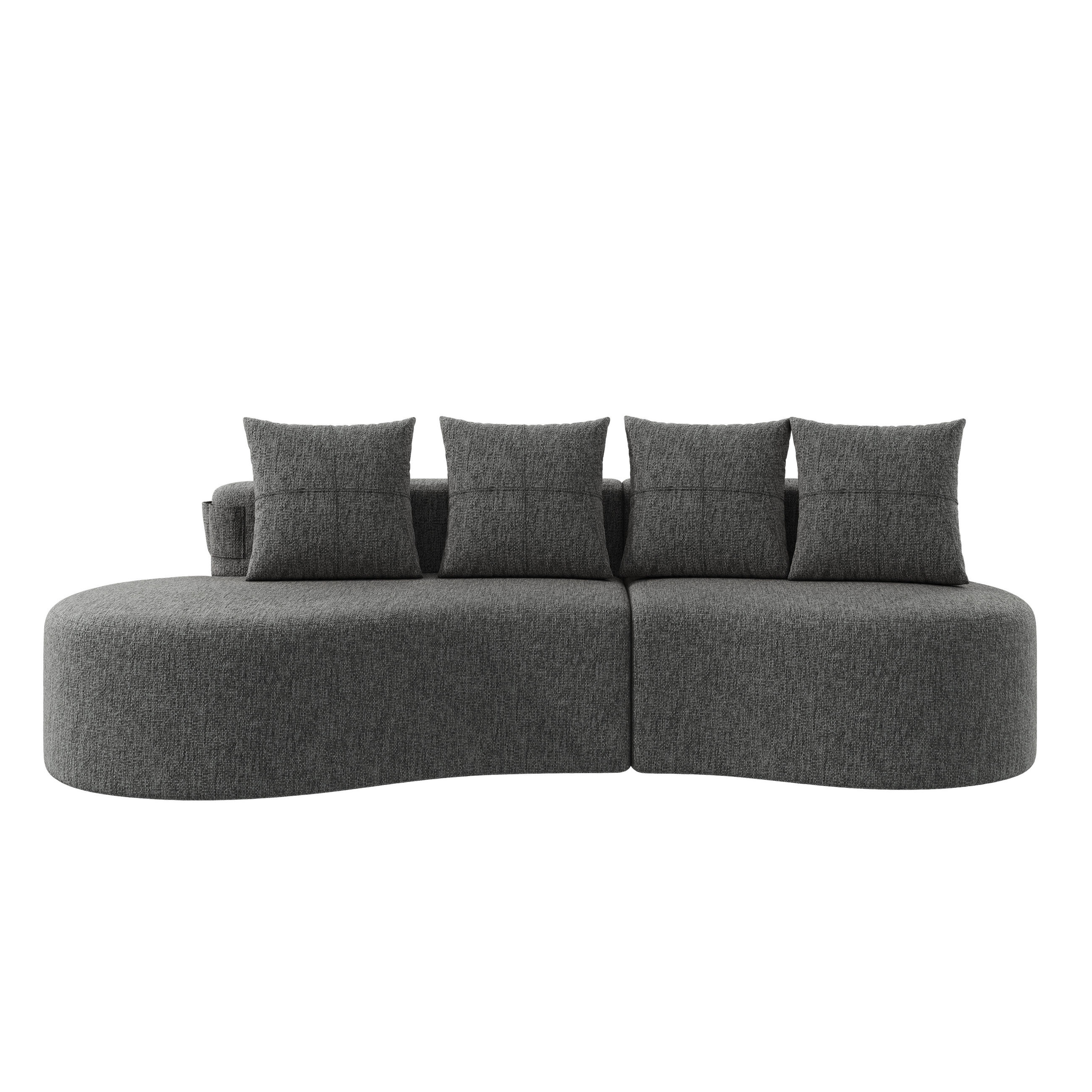 SOFA Leinen Dunkelgrau mit Becherhalter, Seitentaschen und mit Kissen - Dunkelgrau, Textil (240/63/109cm) - WISHDOR