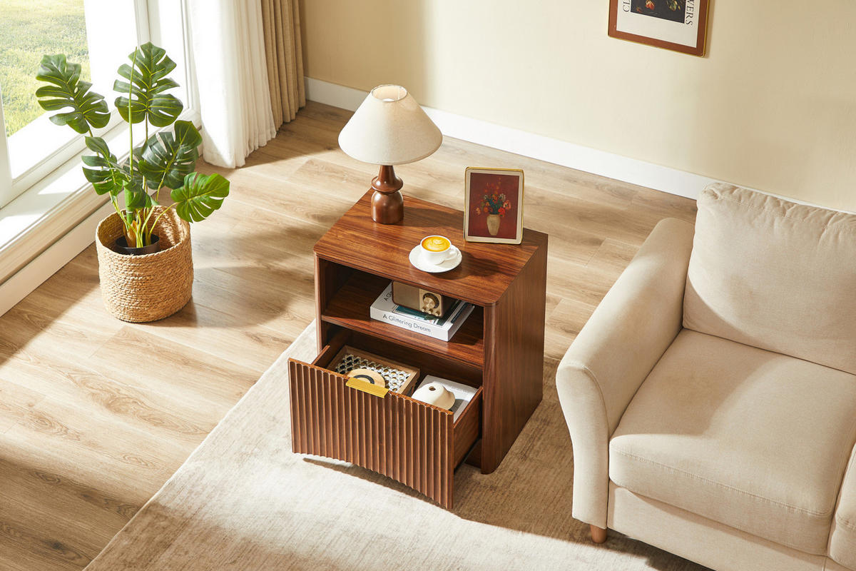 NACHTTISCH 58/60/38 cm Walnuss aus MDF und Spanplatte mit Schublade - Walnussfarben, Holzwerkstoff (58/60/38cm) - OKMYHOME