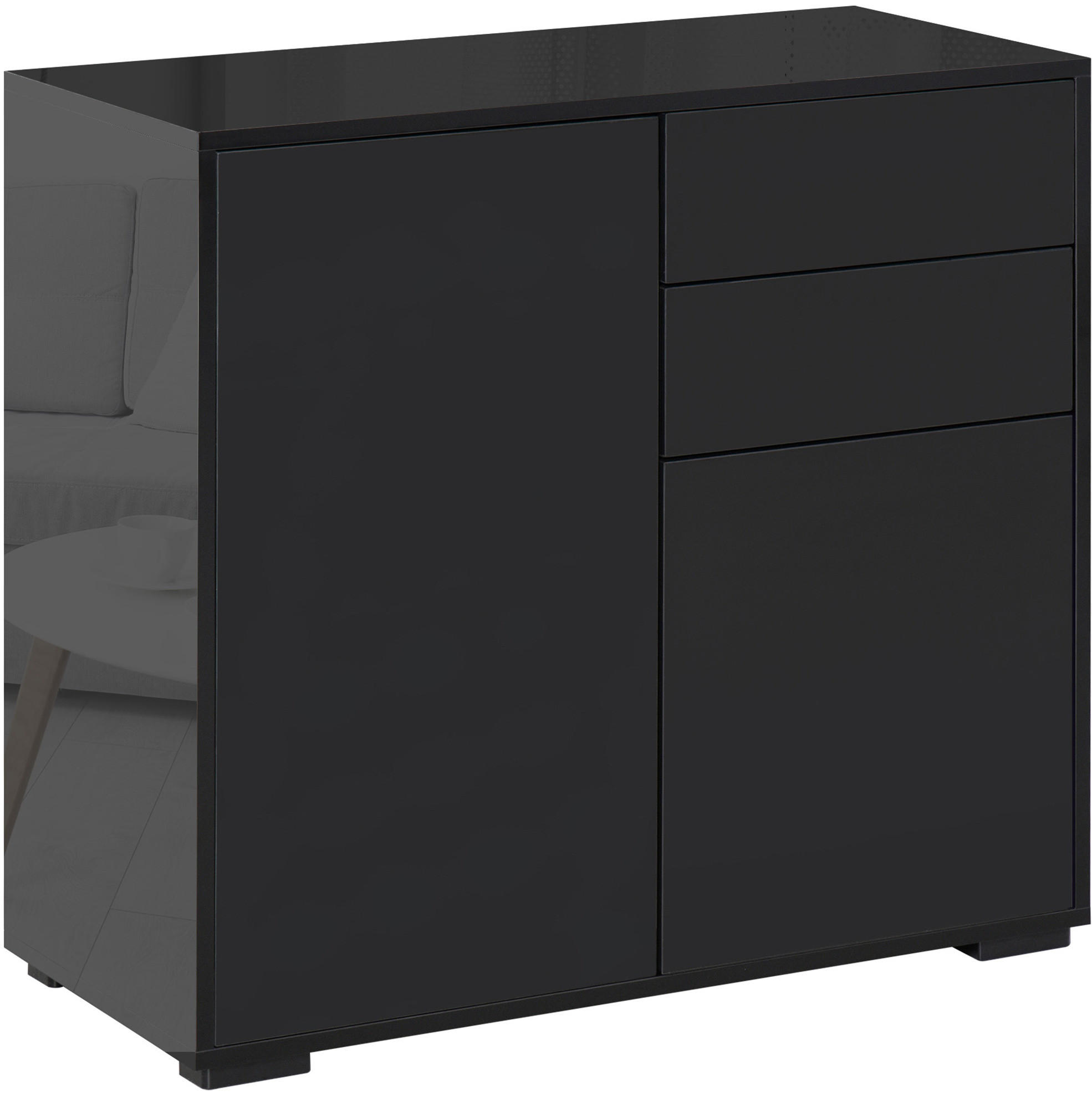 SIDEBOARD 79/36/74 cm aus Holzwerkstoff mit verstellbarem Regal Schwarz - Schwarz, Holzwerkstoff (79/74/36cm) - Modenvie