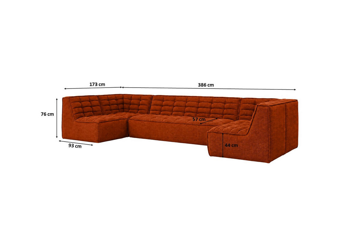 ECKSOFA Modulares U-Form, Plüschstoff Pop, Kupfer, LAZY U Medium - Kupferfarben, Holz (386/76/173cm) - Kaiser Möbel