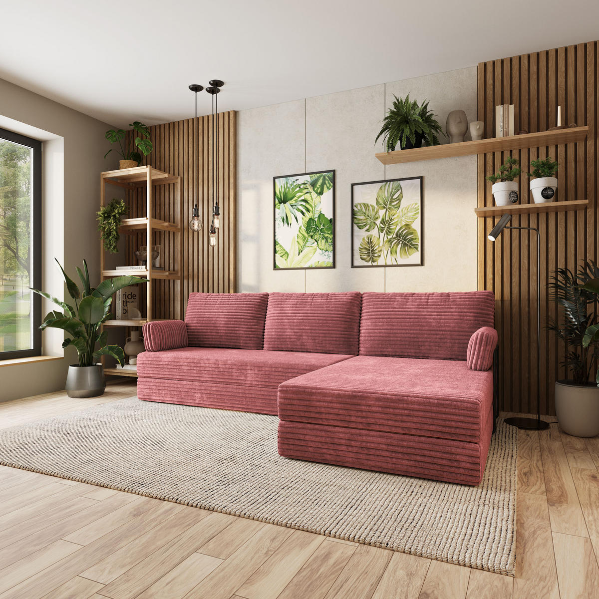 ROHOVÁ SEDAČKA ANKO modulární Boneless pohovka s funkcí spaní, starorůžová TILIA 62 - růžová, textil (270/160cm) - MASSENO