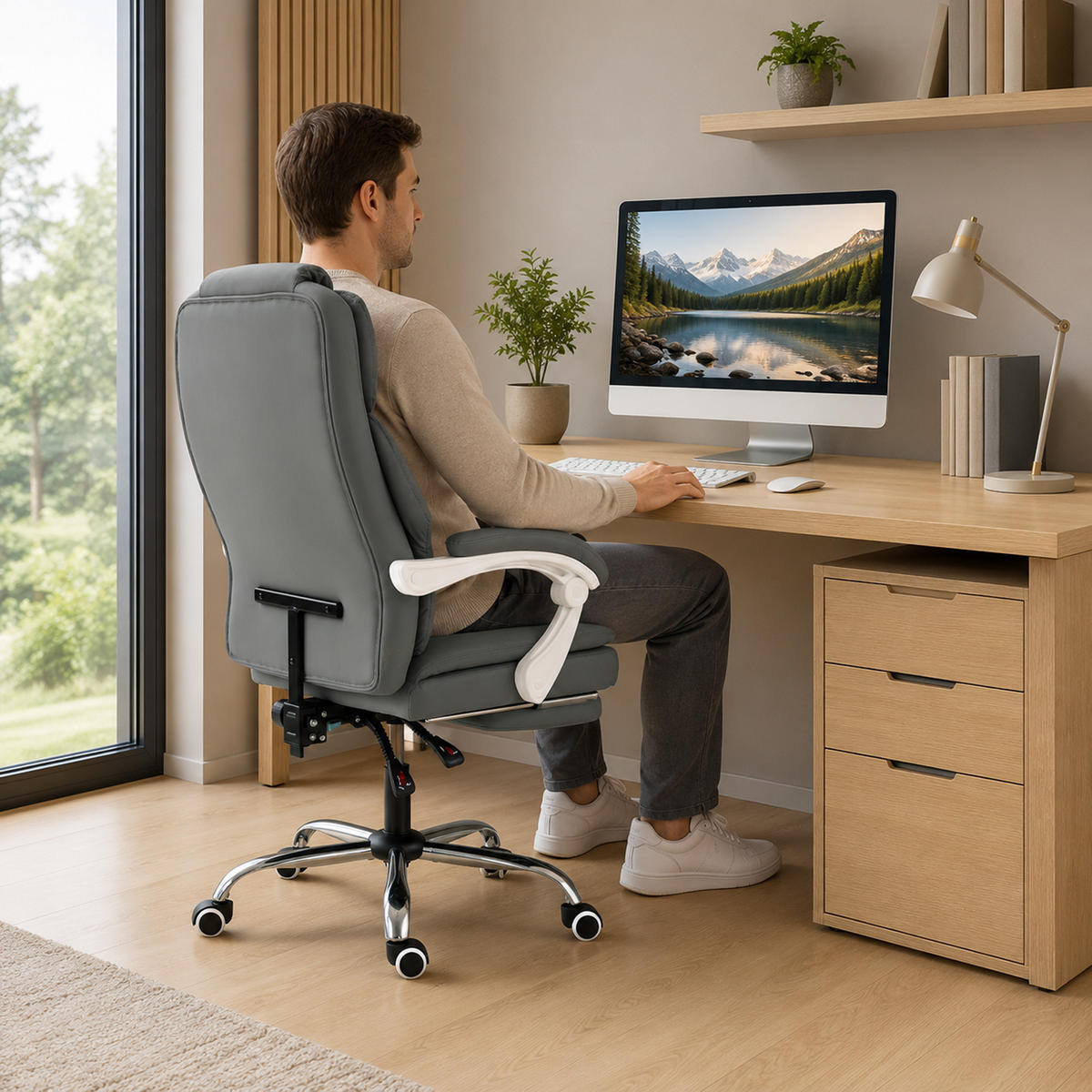 BÜROSTUHL Grau 73.0/64.0/120.0 cm - Grau, Leder (64/120/73cm)