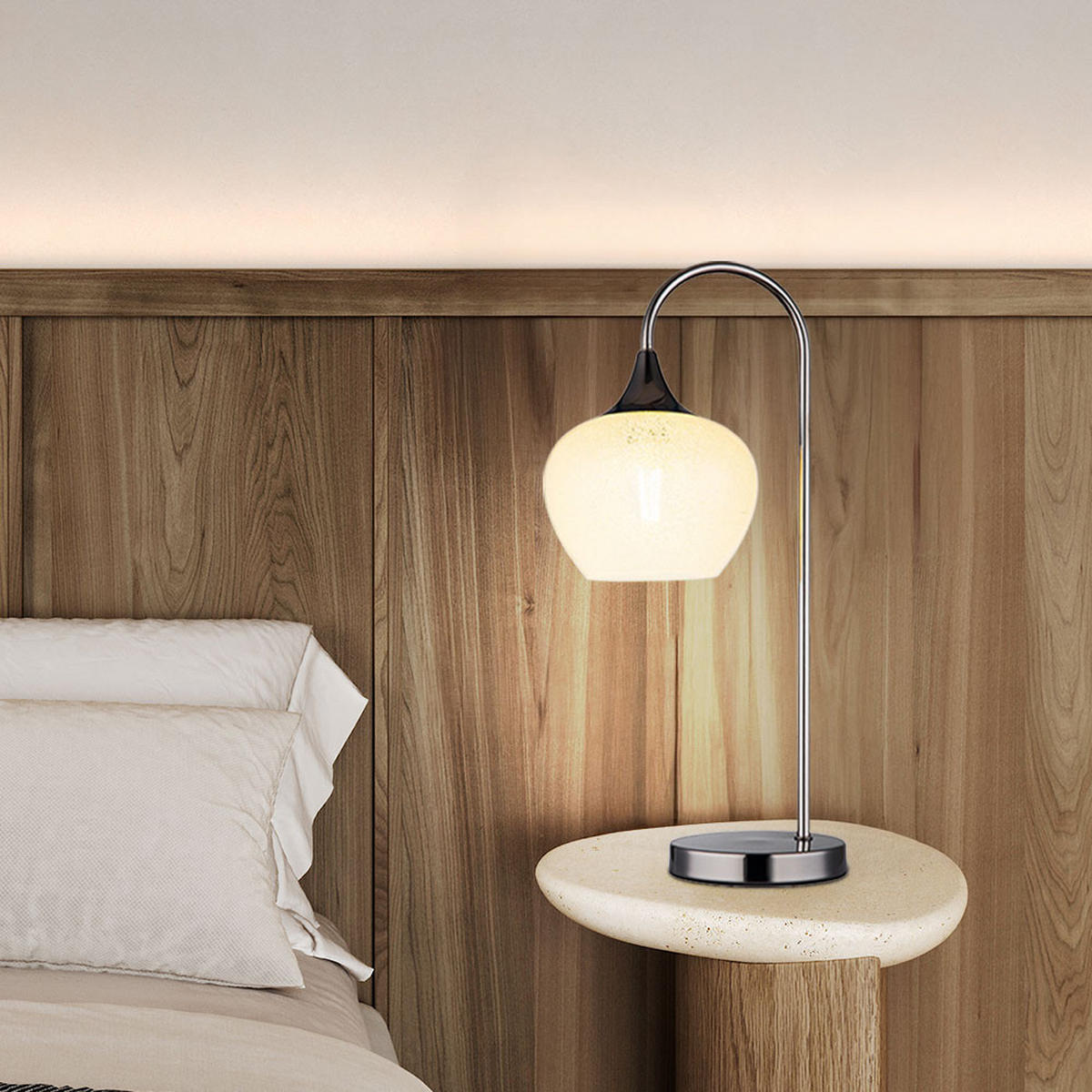 LED TISCHLEUCHTE Metall Glas Silber - Silberfarben, Glas (27.5/16/54cm) - Globo Lighting