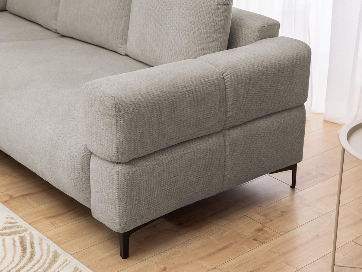 ECKSOFA inkl. Hocker Cardea mit Schlaffunktion in Bubble-Optik aus weichem Taupe Strukturstoff und hohem Sitzkomfort - Ottomane links - Taupe/Schwarz, Holz/Textil (170/230cm) - S-Style Möbel