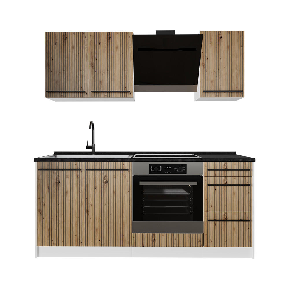 Vicco Singleküche Eiche Artisan, Weiß 180x206.8x60 cm