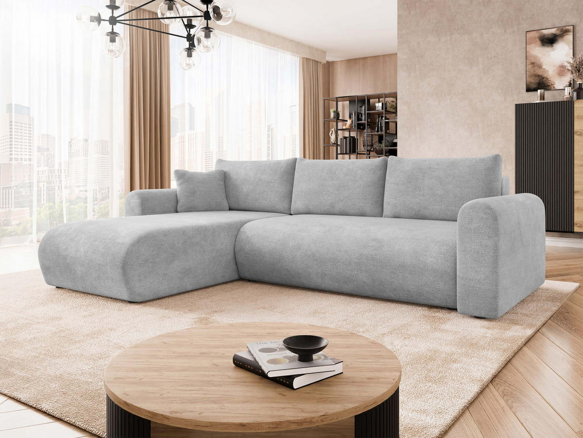 ECKSOFA Eliwo - Silberfarben/Schwarz, Holz/Textil (252/158cm) - MIRJAN24
