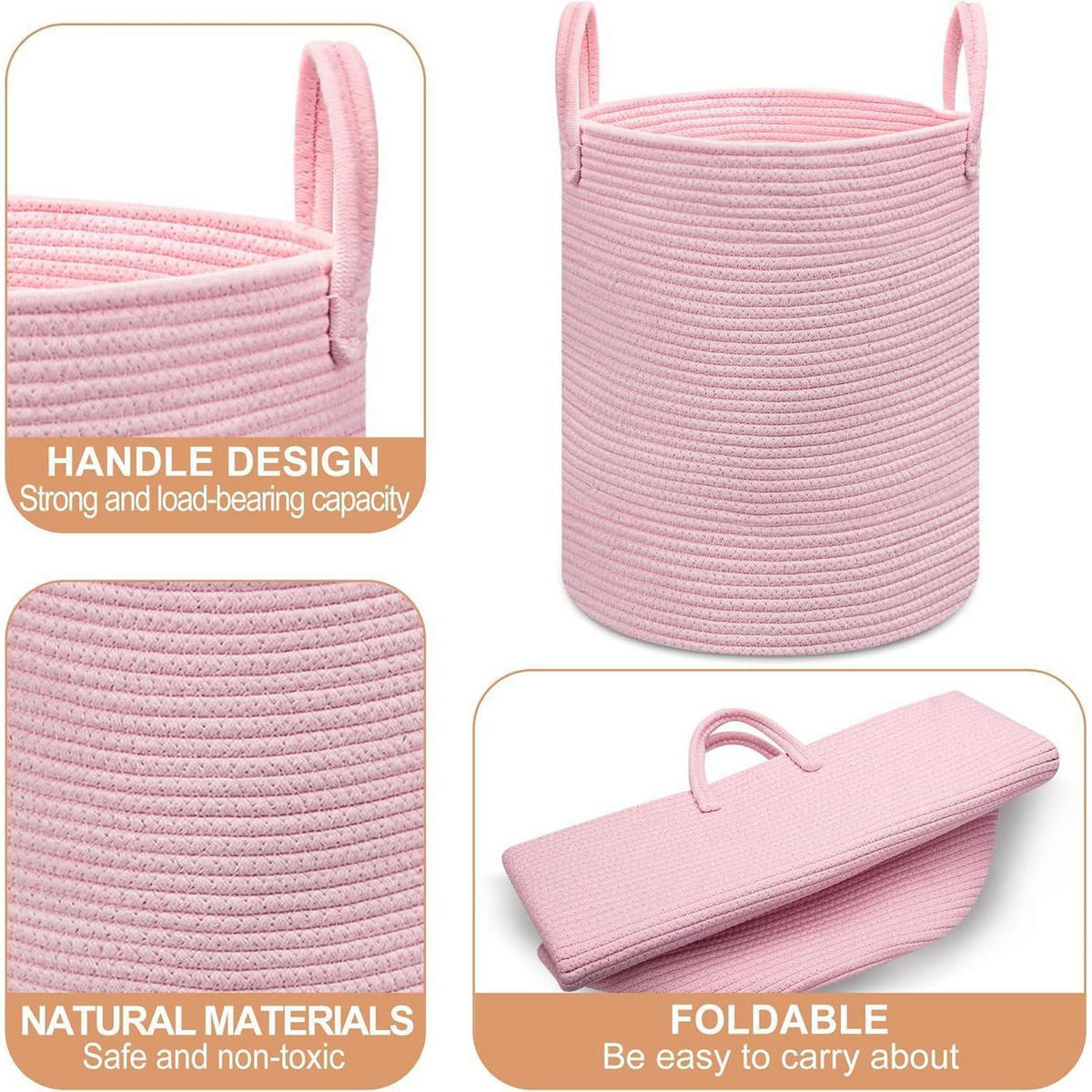 WÄSCHEKORB geflochten Rosa 38x45 cm - Rosa, Textil (38/45/38cm)