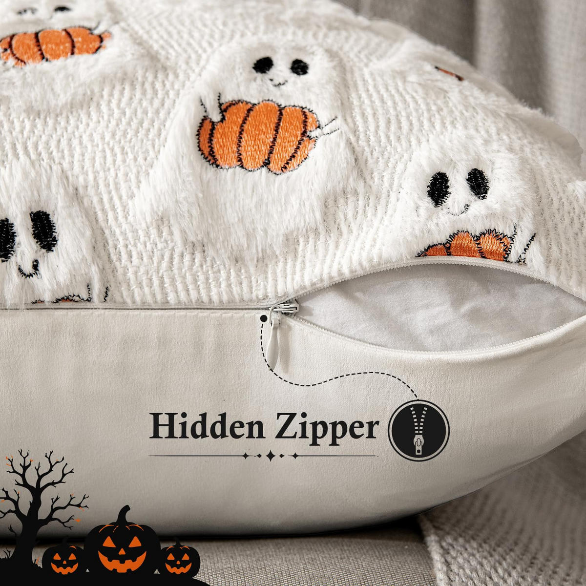 KISSENBEZUG 45x45 cm 2er Set Halloween Dekoration - Ecru, Textil (45/45cm) - Kaket