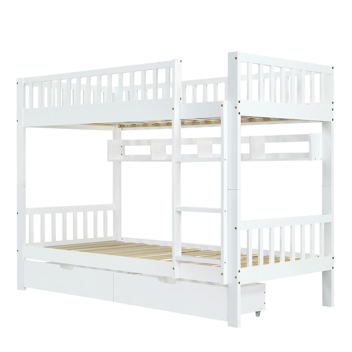 BETT Etagenbett mit Leiter und Stauraum Weiß 90x200 cm - Weiß, Holz (90/200cm) - ComfortXL