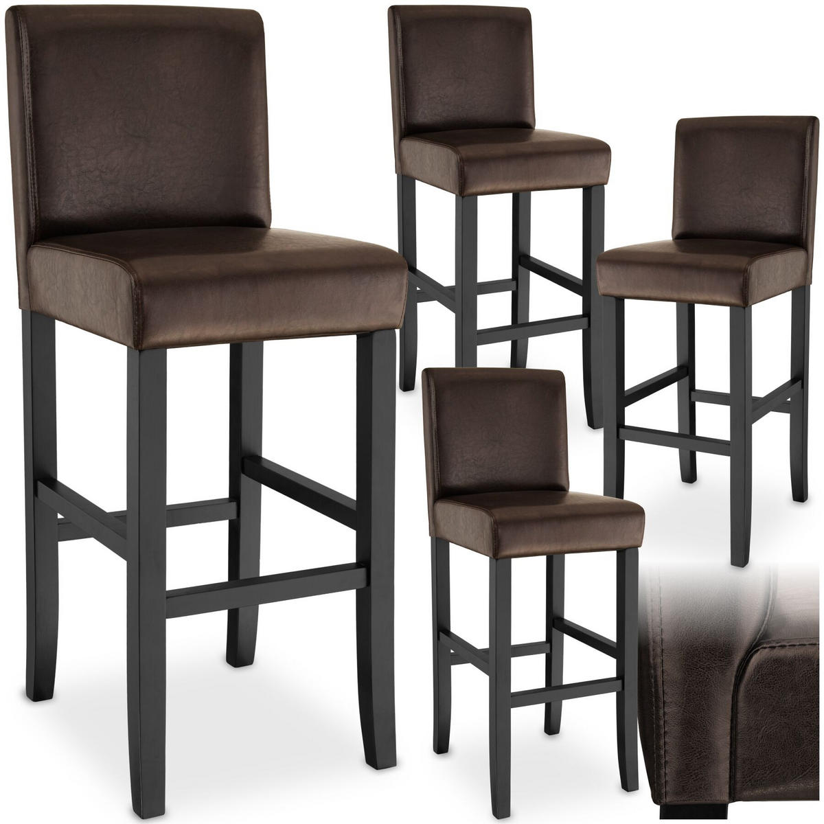 BARHOCKER 4er Set Kunstleder, Sitzhöhe 76 cm, antikbraun - Braun, Leder/Holz (40/107/41cm) - tectake