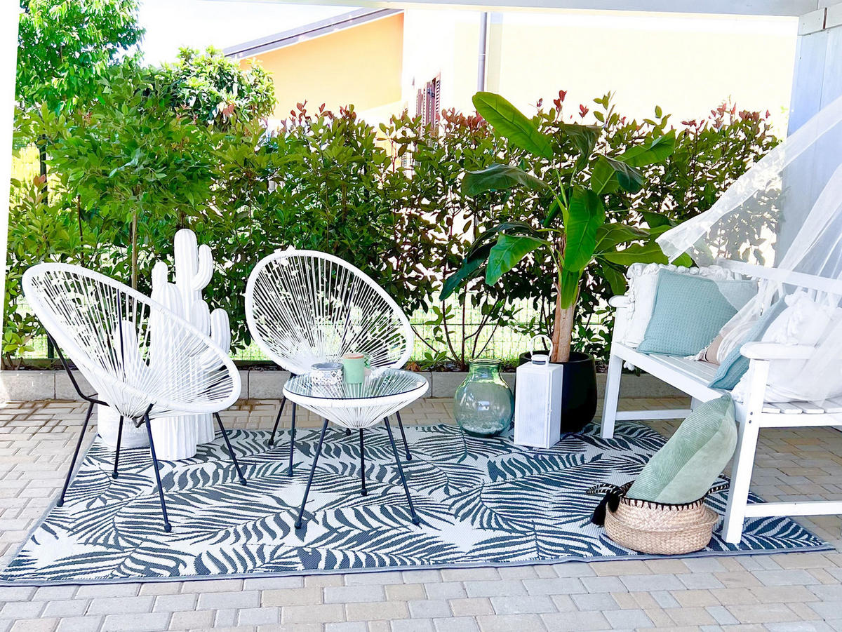 SET DE BALCON cu 2 locuri ratan alb Acapulco II - alb/negru, material plastic - Beliani