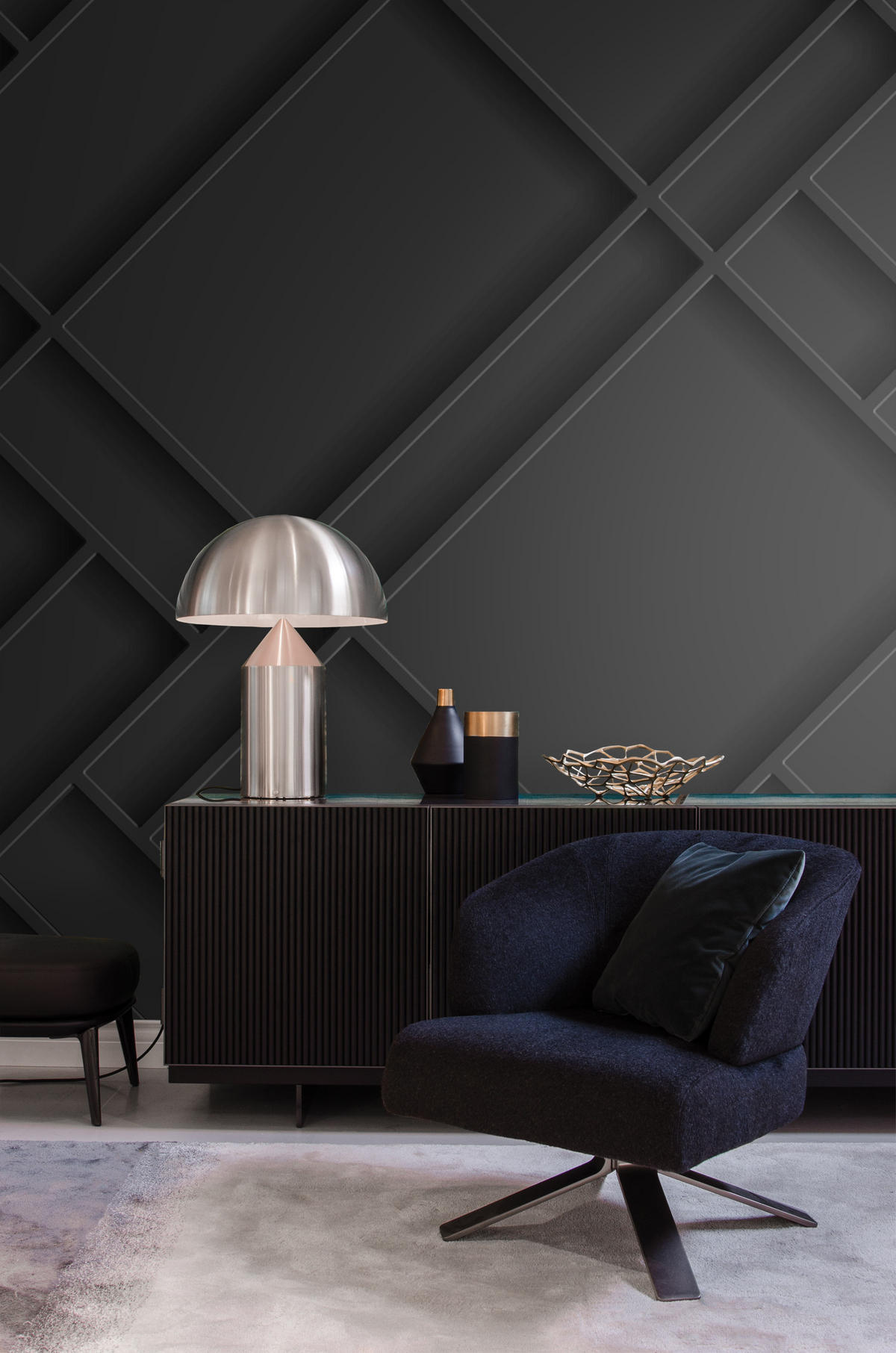 FOTOTAPETE Holzwandverkleidung 200 x 279 cm - Schwarz, Papier (200/279cm) - Origin Wallcoverings