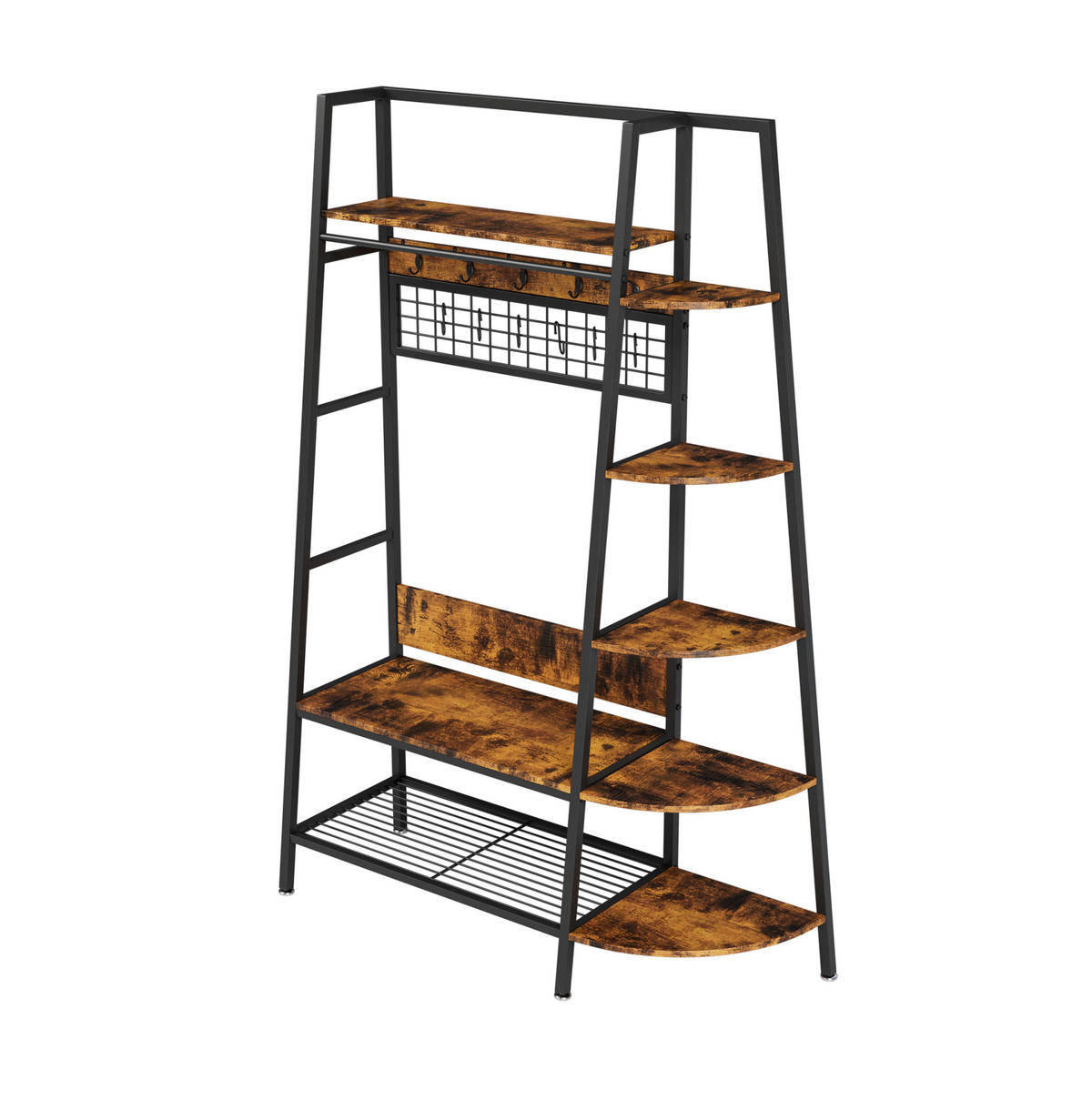 GARDEROBENSTÄNDER mit 3 Ablagen Metall/Holzoptik Black+Brown - Schwarz, Holzwerkstoff (43.4/182.6/123.4cm) - Beauniv