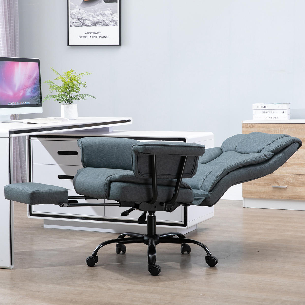 BÜROSTUHL höhenverstellbar Chefsessel Computerstuhl mit Fußstütze 360° PU - Grau, Leder (80/126/68cm) - Vinsetto