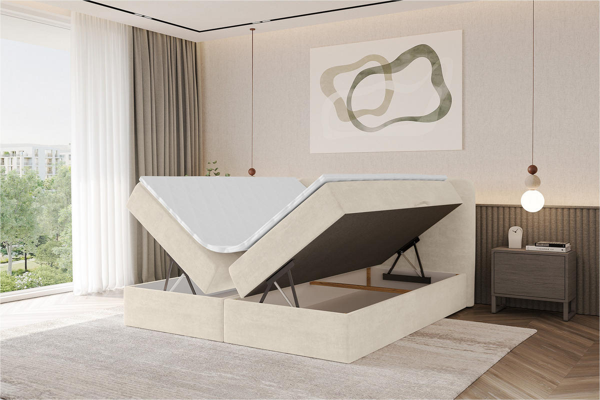 BOXBETT mit Matratze H4 - NINA - 160x200 cm - Beige - Sahara, Holzwerkstoff (160/200cm) - ALTDECOR