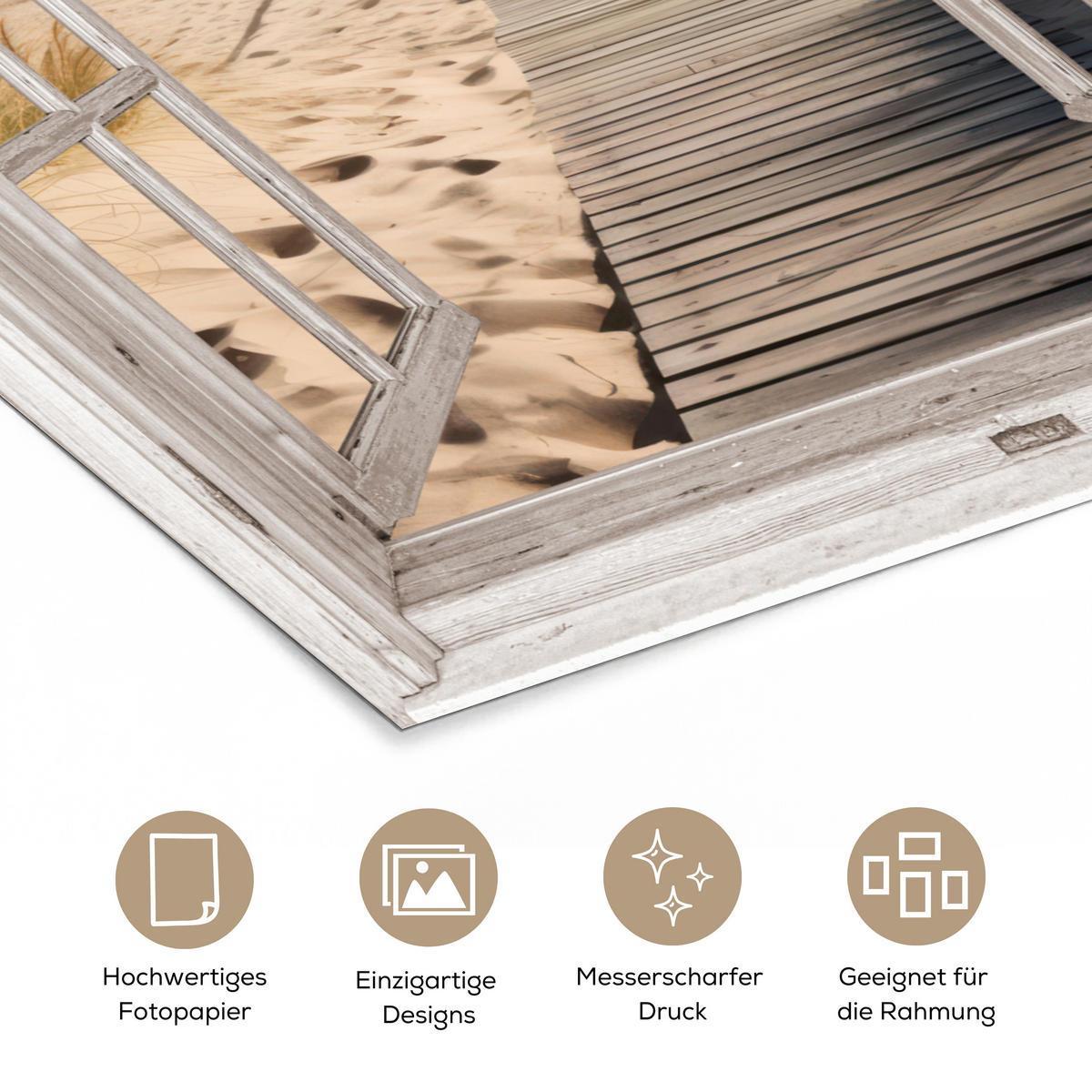 POSTER Fenster - Meer - Küste - Natur - Ausblick - Strand - Wattenmeer 20x30 cm - Beige, Papier (20/30/0.1cm) - MuchoWow