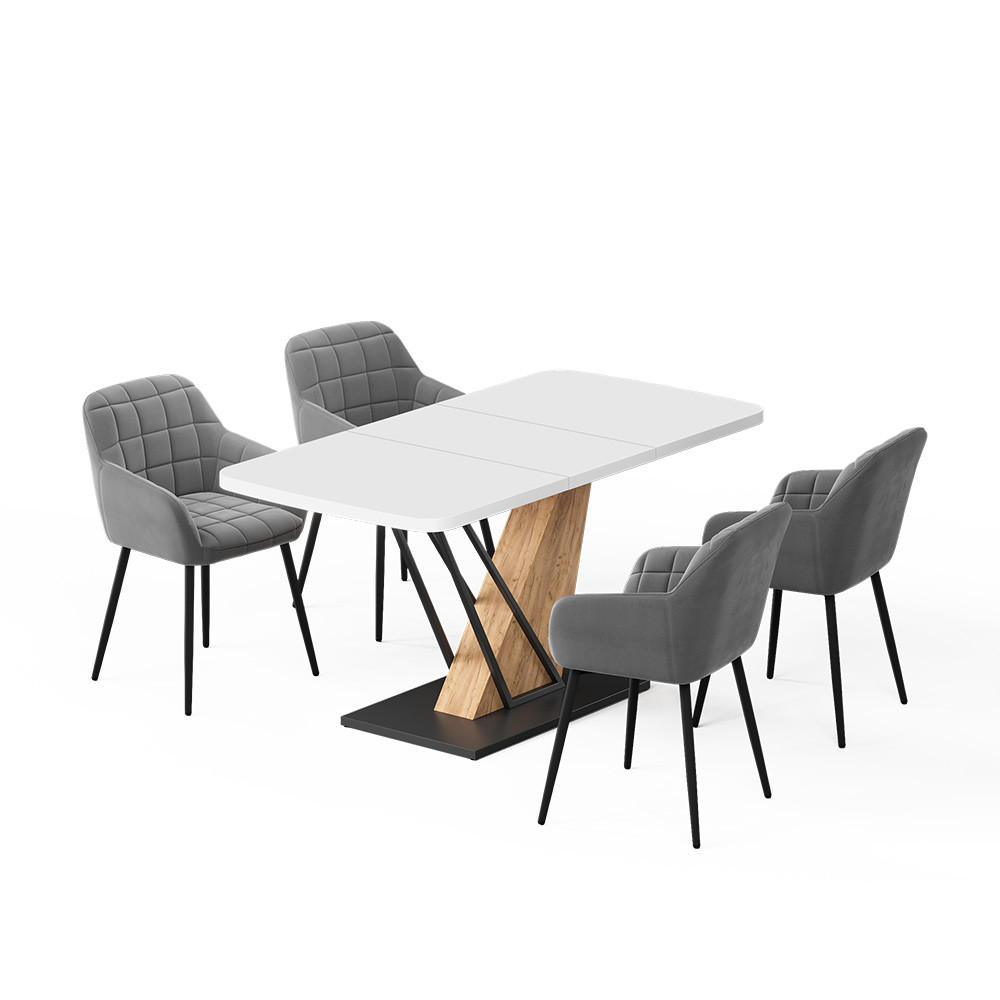 SÚPRAVA JEDÁLENSKÉHO STOLA Fenaro, biely/Dub Goldkraft, 120 x 80 cm so 4 jedálenskými stoličkami - biela/farba duba, kompozitné drevo (120/76/80cm) - Vicco