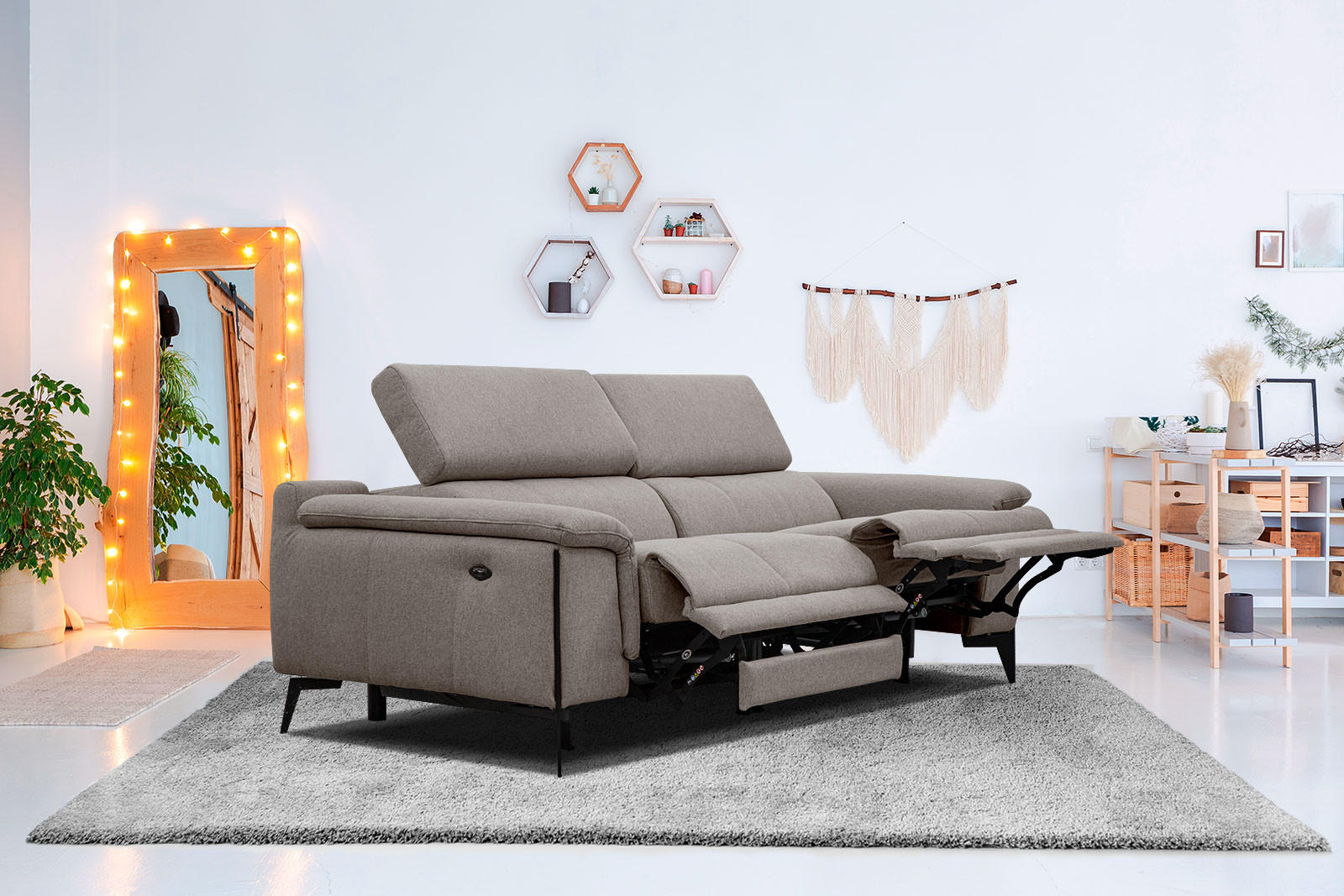 RELAXSOFA MATERA 3-Sitzer mit 2 Relaxfunktionen, taupe - Taupe/Schwarz, Holzwerkstoff/Textil (212/82/103cm) - Courtois Laville