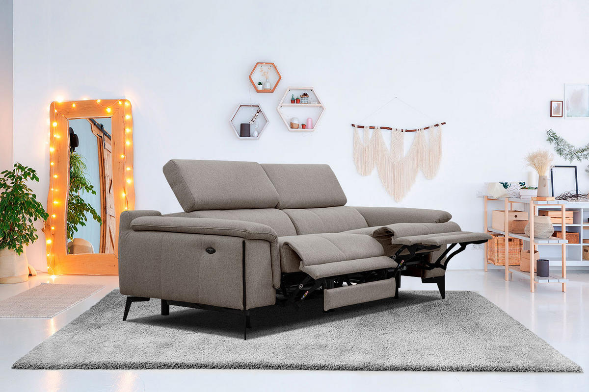 RELAXSOFA MATERA 3-Sitzer mit 2 Relaxfunktionen, taupe - Taupe/Schwarz, Holzwerkstoff/Textil (212/82/103cm) - Courtois Laville