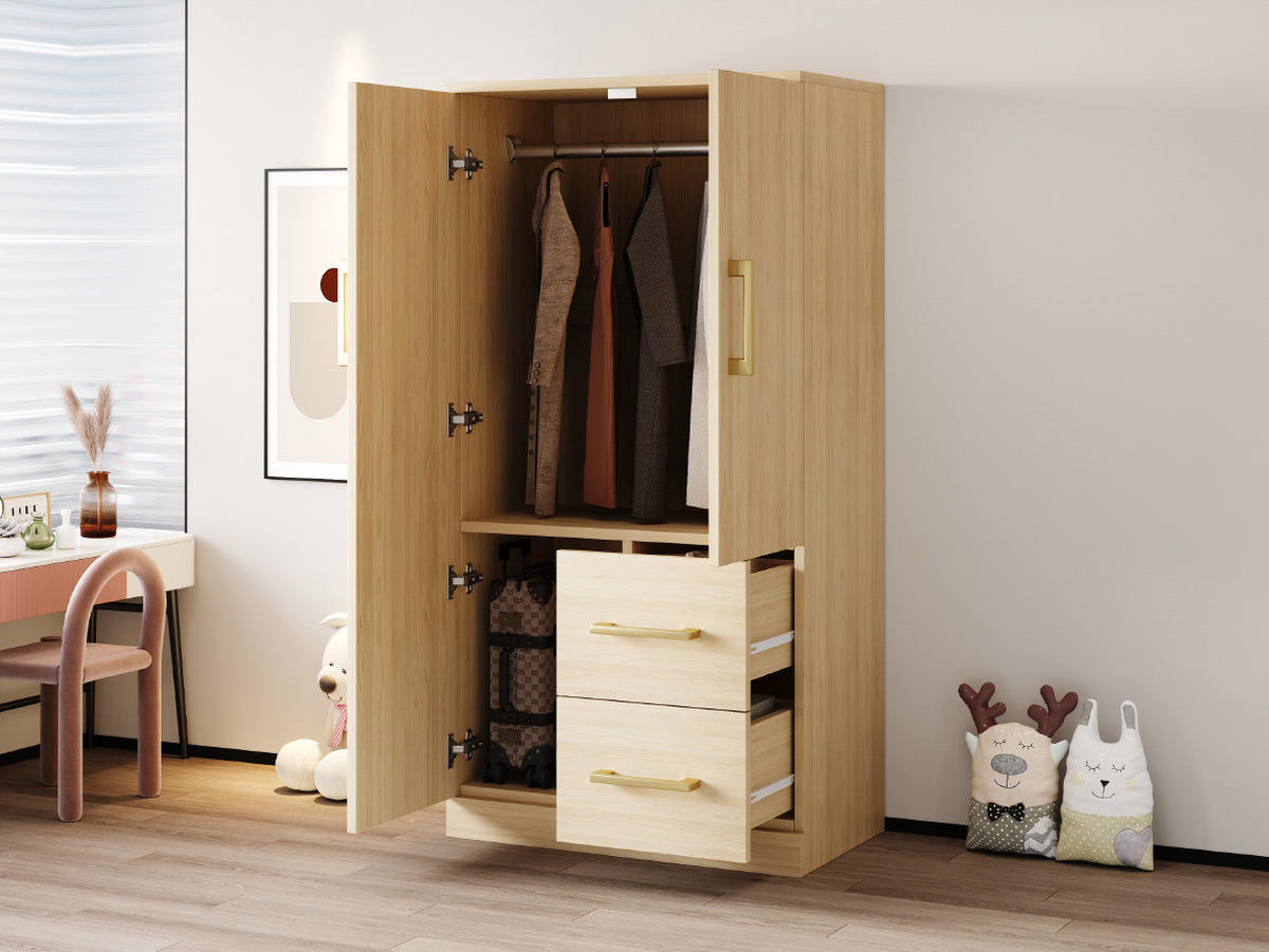 KLEIDERSCHRANK 70/135/40 cm in Holzfarbe aus Holz mit 2 Schubladen - Naturfarben, Holz (40/135/70cm) - OKMYHOME