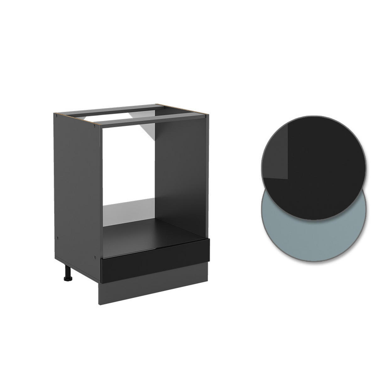HERDUMBAUSCHRANK R-Line Schwarz Hochglanz 60 cm, AP Anthrazit - Schwarz Hochglanz/Anthrazit, Holzwerkstoff (60/81.6/60cm) - Vicco
