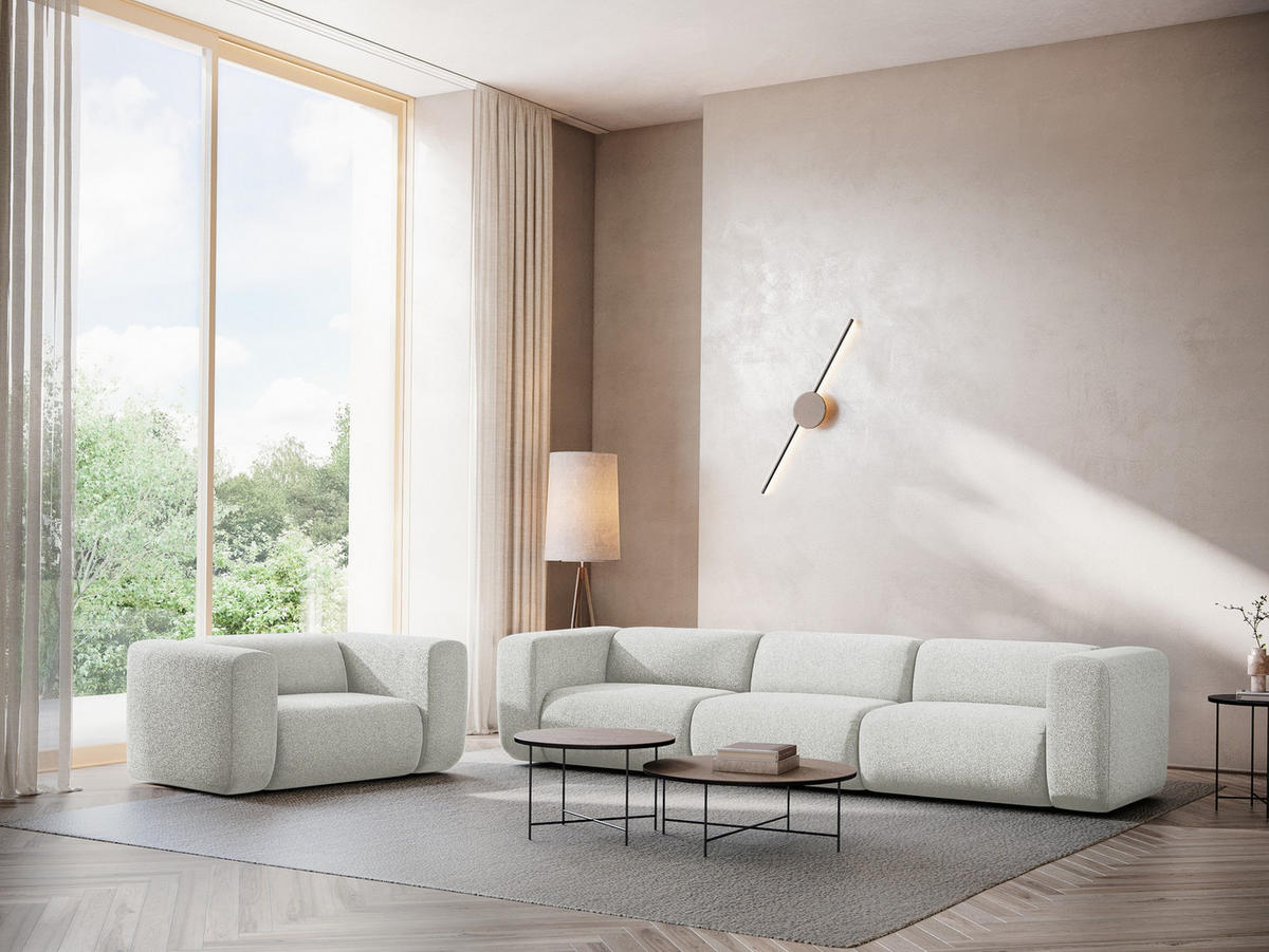 4-SITZER-SOFA Strukturstoff Stoff Beige - Beige/Schwarz, Kunststoff/Textil (319/70/89cm) - Makamii