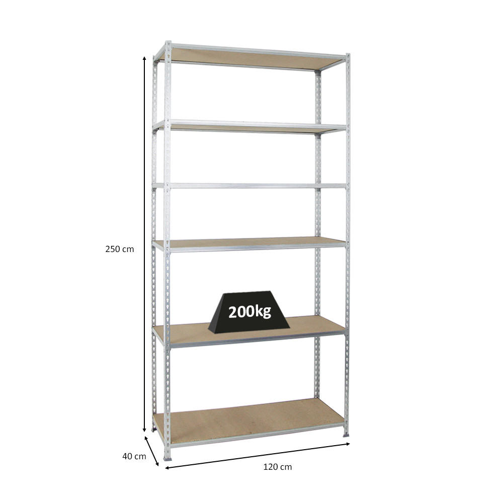 SCHWERLASTREGAL Giant Muli HxBxT 250 x 120 x 40 cm 6 Fachböden Fachlast 200 kg Verzinkt - Silberfarben, Metall (120/250/40cm) - PROREGAL