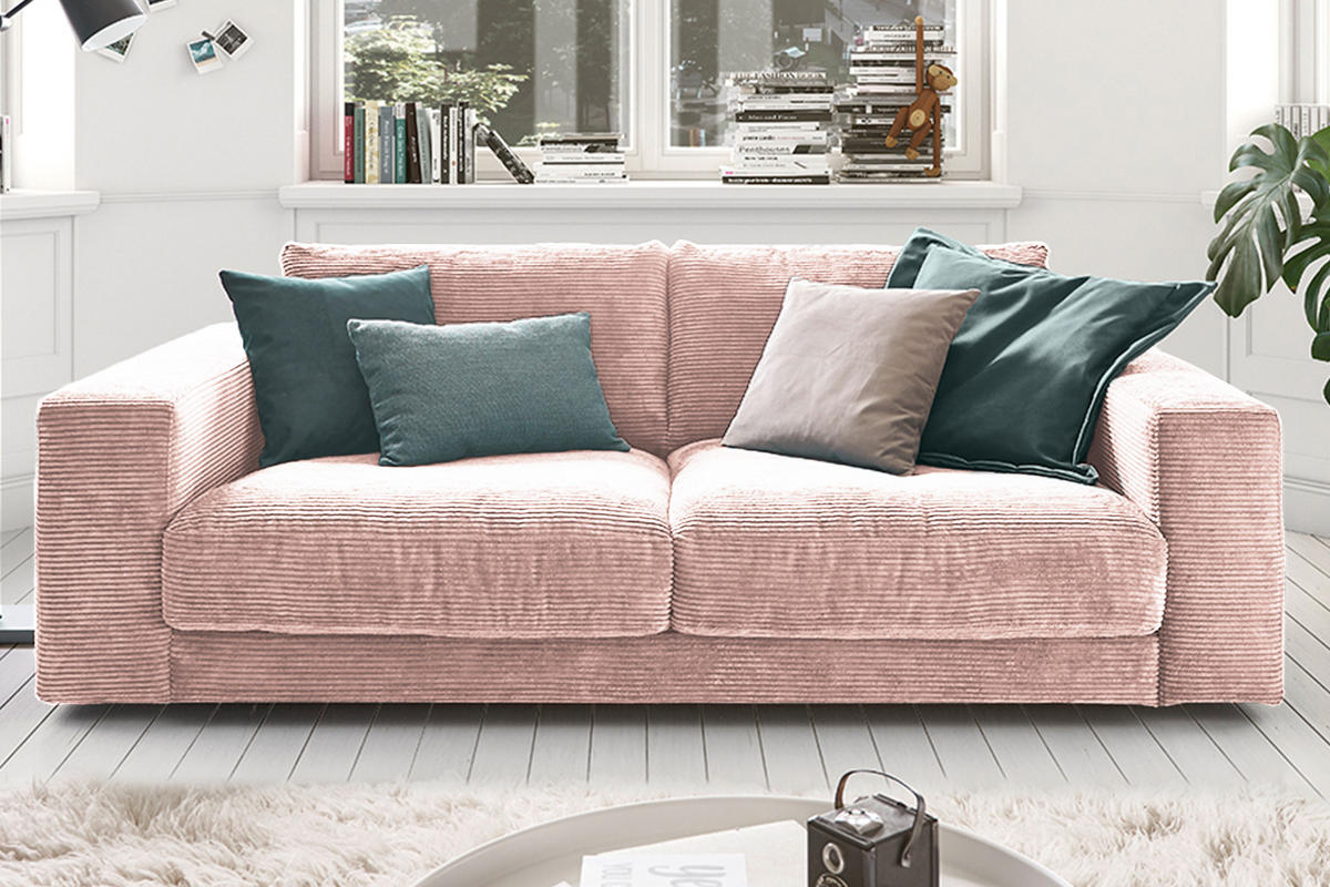 SOFA 2-SITZER MADELINE Pink Cord - Pink/Schwarz, Kunststoff/Textil (230/85/127cm) - KAWOLA
