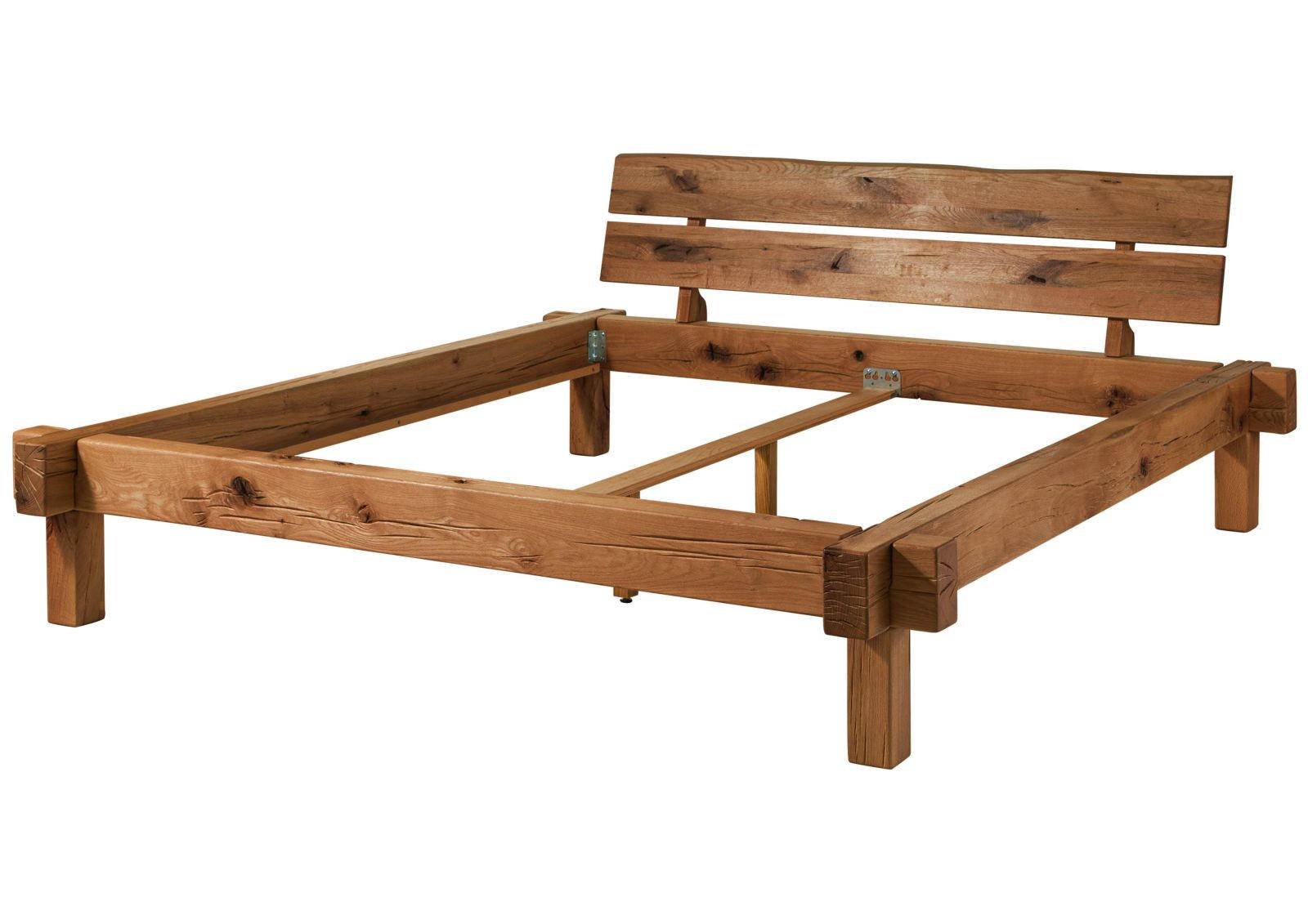 BALKENBETT Zerreiche 180x200 tabacco geölt JANGALI #322 - Braun, Holz (180/200cm) - Massivmoebel24