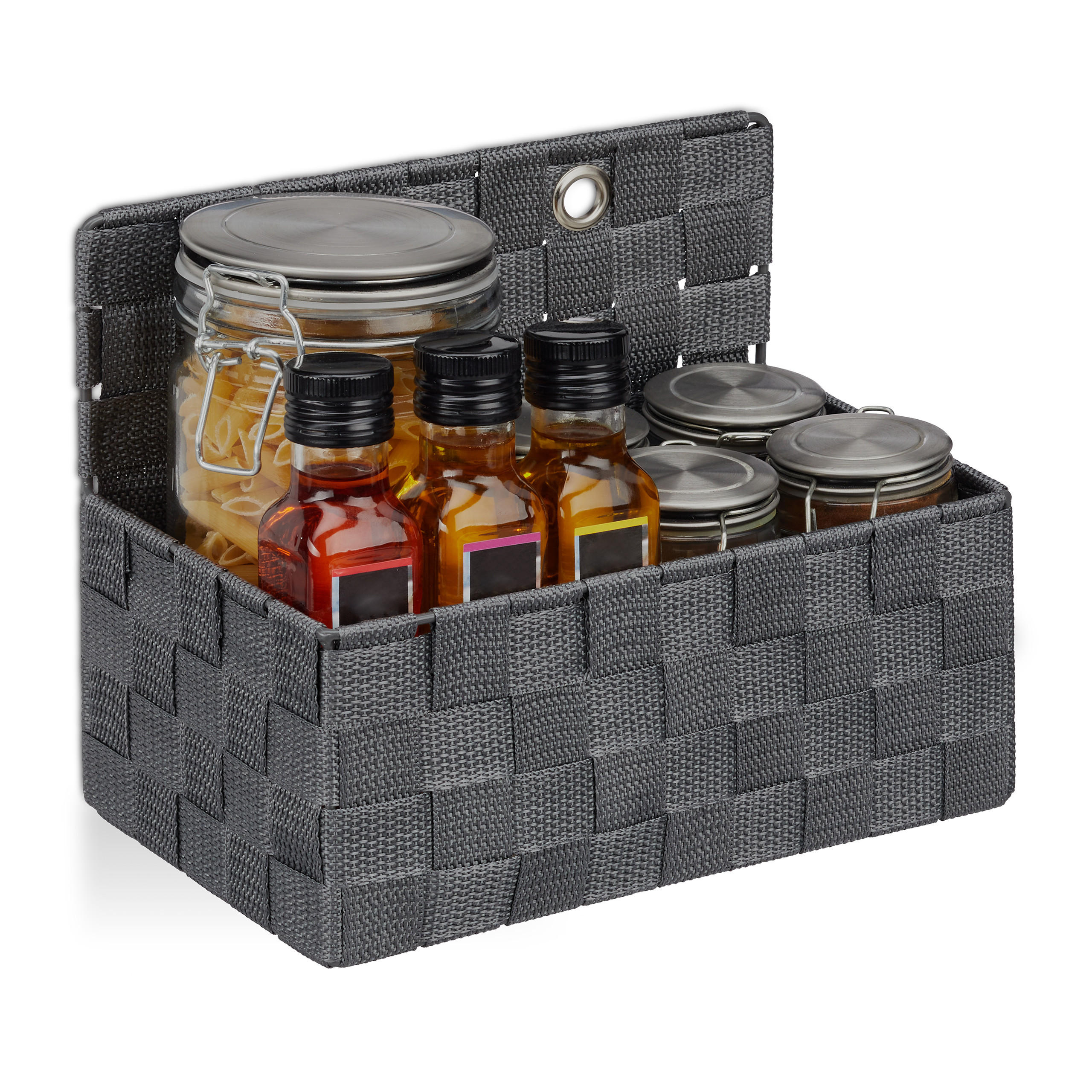 AUFBEWAHRUNGSKORB - Grau, Kunststoff/Metall (16.5/25/20cm) - Relaxdays