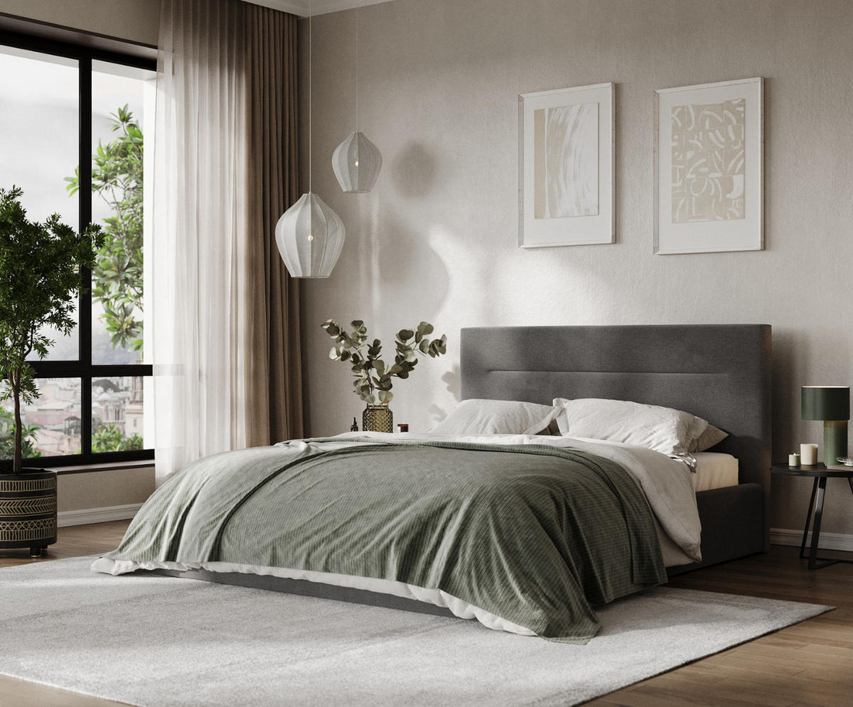 POLSTERBETT Liline 160/200 cm Anthrazit im Asti Stoff - Anthrazit/Schwarz, Holz/Holzwerkstoff (160/200cm) - AltaBeds