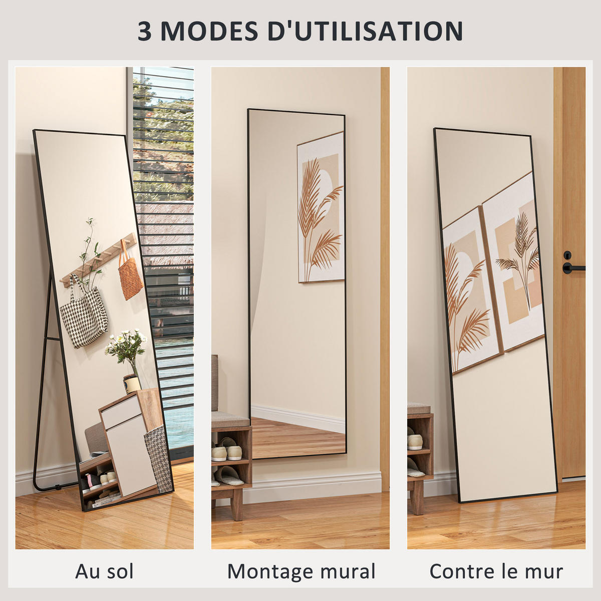 STANDSPIEGEL DE-17925 50x160 cm mit 3-in-1 Nutzung Schwarz - Schwarz, Glas (50/160/4cm) - ComfortXL