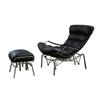SESSEL MIT HOCKER ROWA Schwarz Leder - Silberfarben/Schwarz, Leder/Metall (77/88/103cm) - KAWOLA