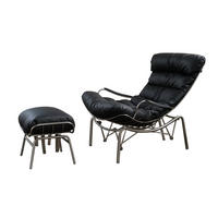 SESSEL MIT HOCKER ROWA Schwarz Leder - Silberfarben/Schwarz, Leder/Metall (77/88/103cm) - KAWOLA