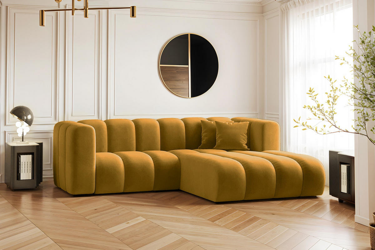ECKSOFA L-from, Sofa Grand modular stoff Salvador Gelb Rechts - Gelb, Holz (227/179cm) - Kaiser Möbel