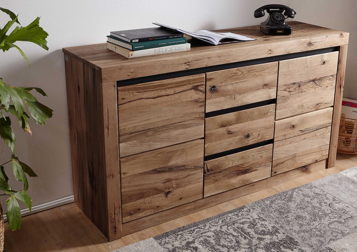 SIDEBOARD Wildeiche / Zerreiche 155x43x80 braun geölt MONTREUX #354 - Braun, Holzwerkstoff (155/80/43cm) - Massivmoebel24