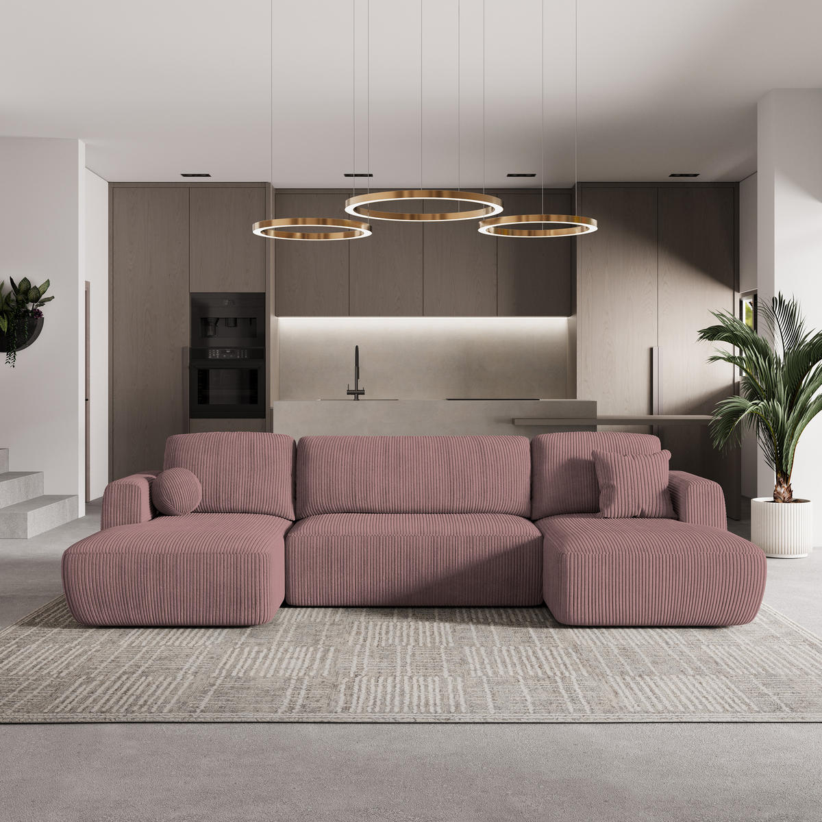 ROHOVÁ SEDAČKA SENTUM šeříková - černá/šeříková, dřevo/textil (330/148cm) - MASSENO