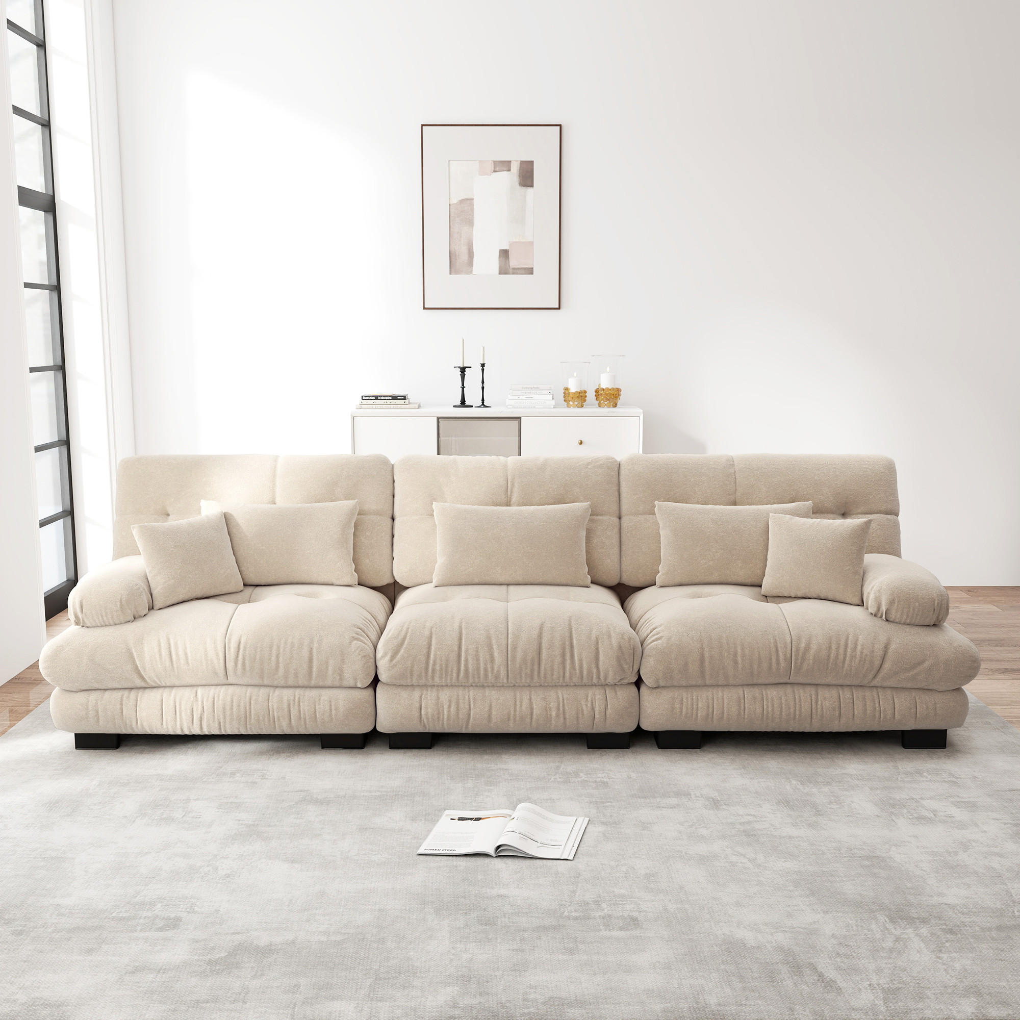 Thumbnail - Urban Meuble Sofa, Beige, Holzwerkstoff, Textil, 3-Sitzer, Rechteckig, 313x81x77 cm, Wohnzimmer, Sofas & Couches, Sofas,...