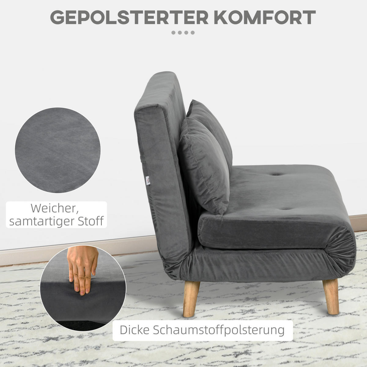 SCHLAFSESSEL 2-in-1 72 x 78 x 79 cm Grau - Grau, Holzwerkstoff (130/79/78cm) - Meubliv
