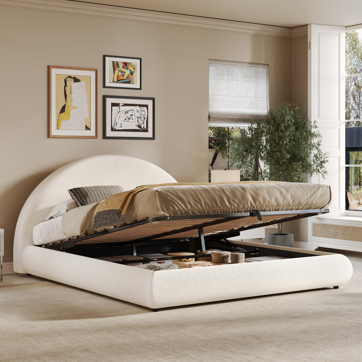 POLSTERBETT aus Schleife 180x200 cm in Weiß mit Stauraum & Lattenrost - Weiß, Textil (180/200cm) - Modfu