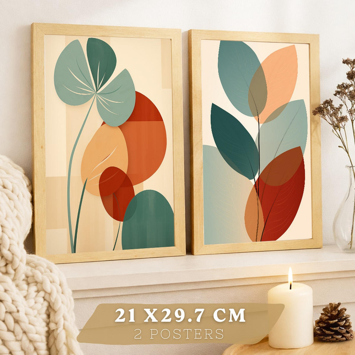 PLAKAT Sada 2 Botanické A3 Lehký dřevěný rám - béžová, papír (29.7/1/42cm) - Nacnic