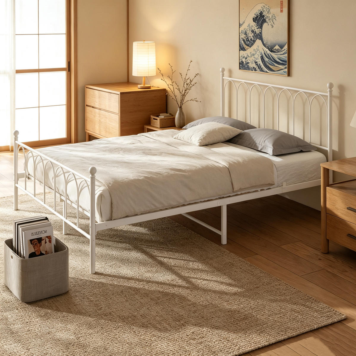 METALLBETT 140/200 mit Stauraum unter dem Bett, mit Lattenrost,Weiß - Weiß, Metall (140/200cm) - STILVORA