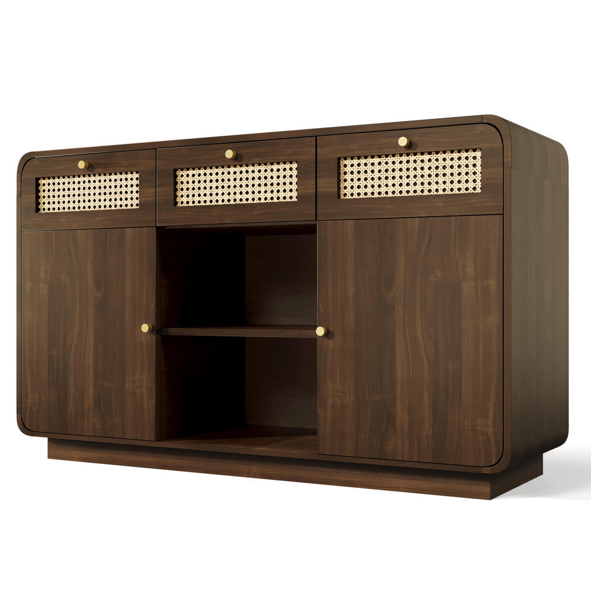 SIDEBOARD 120/40/85 cm aus MDF und Spanplatte mit Rattanfronten Nussbaum - Walnussfarben, Holzwerkstoff (120/85/40cm) - Modenvie