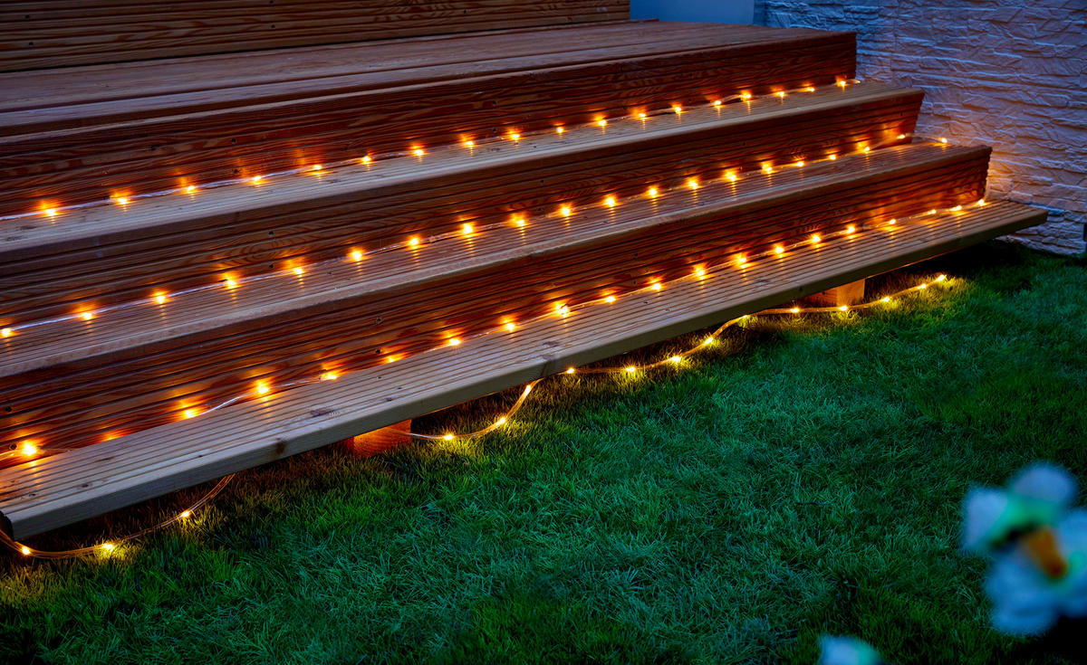 LED-LICHTERSCHLAUCH - Solar mit 100 warmweißen LEDs und Dämmerungsautomatik für Terrasse und Balkon, 7,5 m - Weiß, Kunststoff (2.2cm) - Northpoint