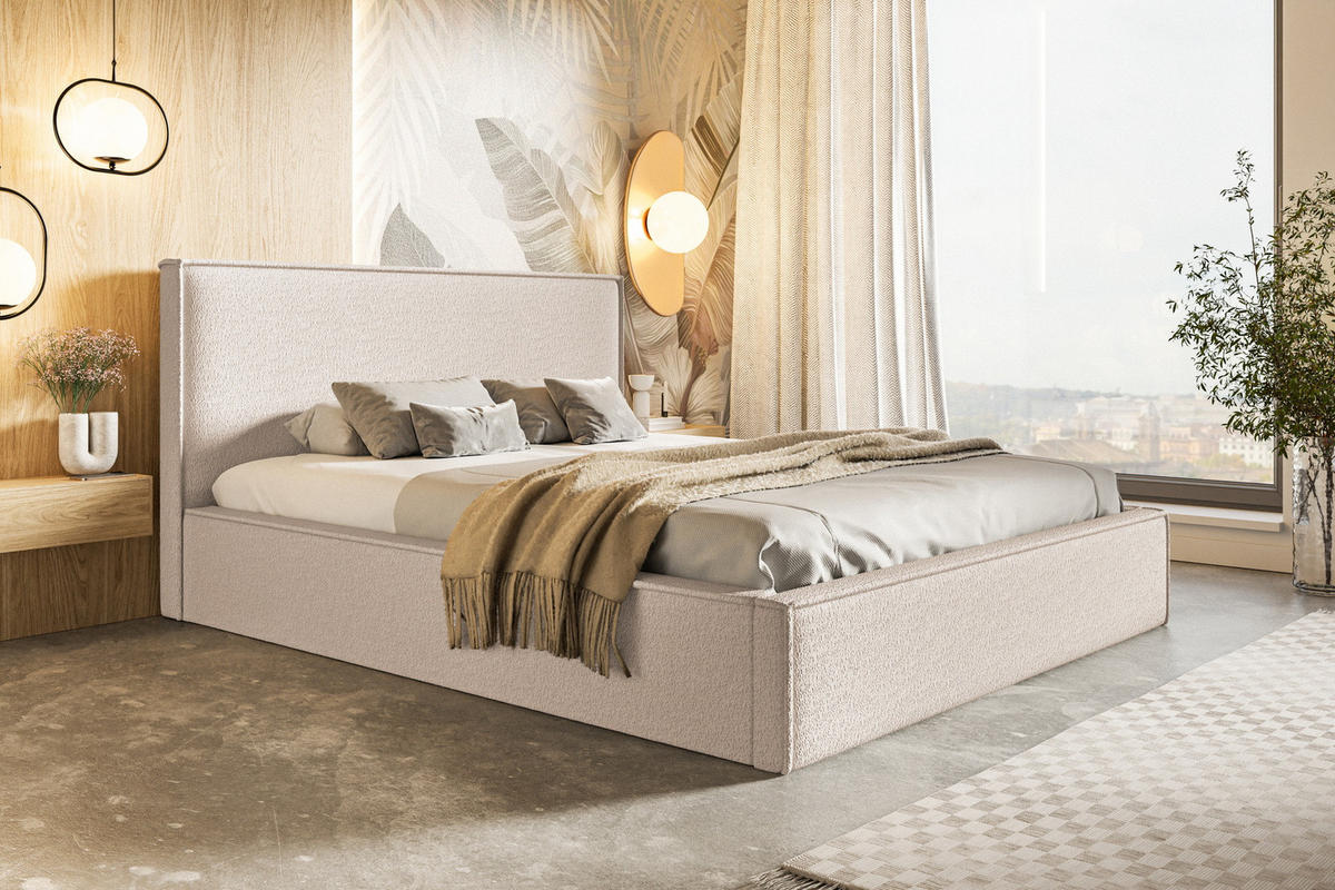 DOPPELBETT 180x200 mit Bettkasten Kyoto, Boucle, Beige - Beige, Holz/Textil (180/200cm) - Emporius