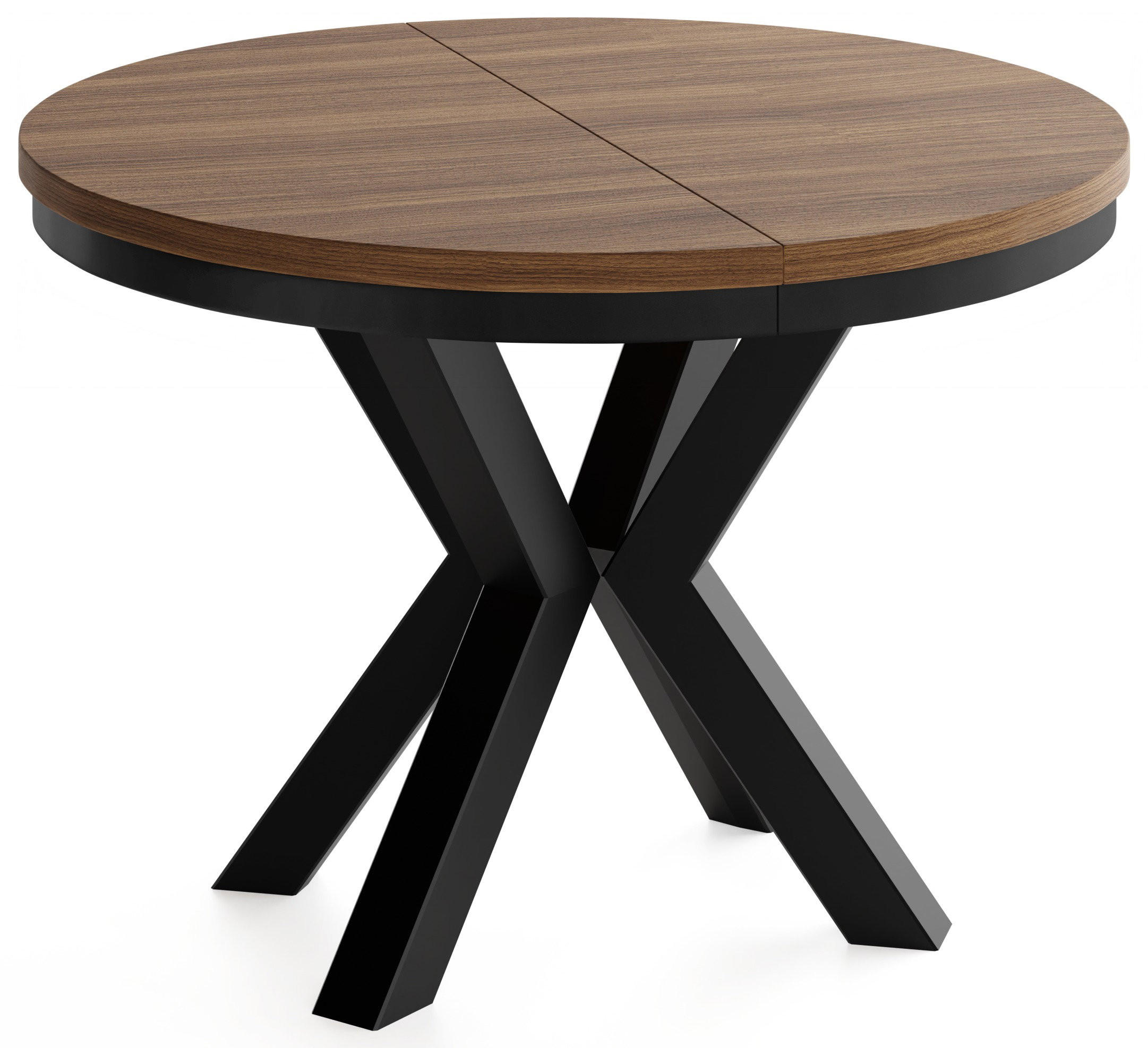 ESSTISCH Clara runder ausziehbarer, Nussbaum Braun 100-180/100/76 cm - Walnussfarben/Schwarz, Holzwerkstoff/Metall (100/180/76cm) - WFL GROUP