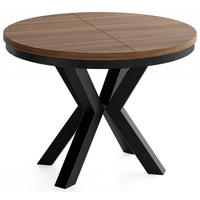 ESSTISCH Clara runder ausziehbarer, Nussbaum Braun 120-200/120/76 cm - Walnussfarben/Schwarz, Holzwerkstoff/Metall (120/200/76cm) - WFL GROUP