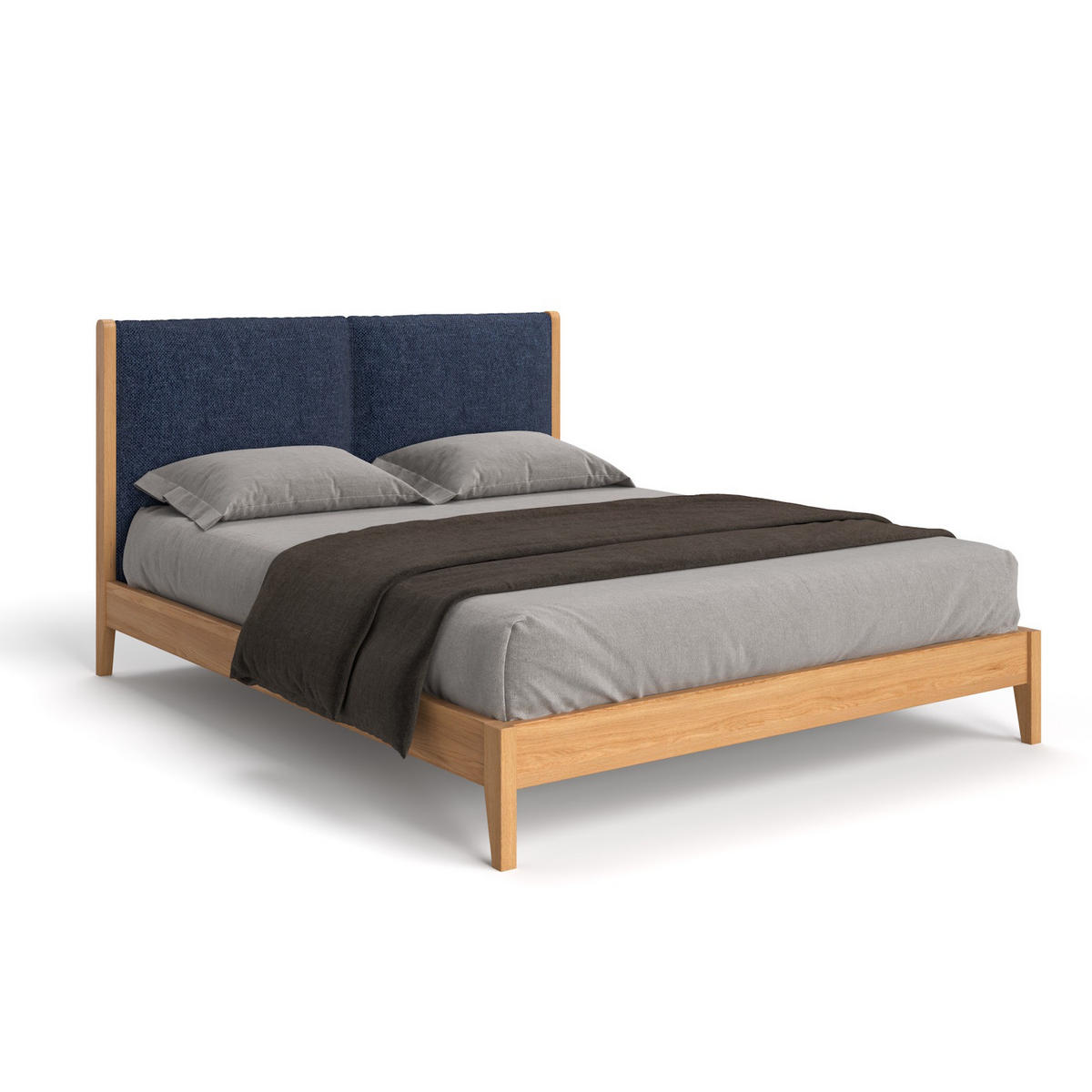 MASSIVHOLZBETT Vena aus Eiche 200x220 cm, Storm 77 - Blau/Eichefarben, Holz (200/220cm) - Danzz